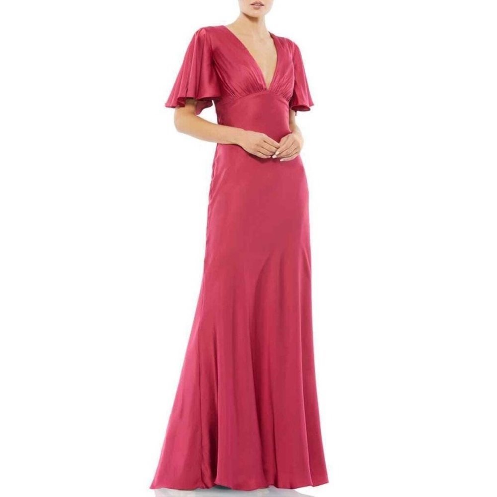 NWOT IEENA MAC DUGGAL maxi dress gown butterfly sleeve formal satin raspberry 6